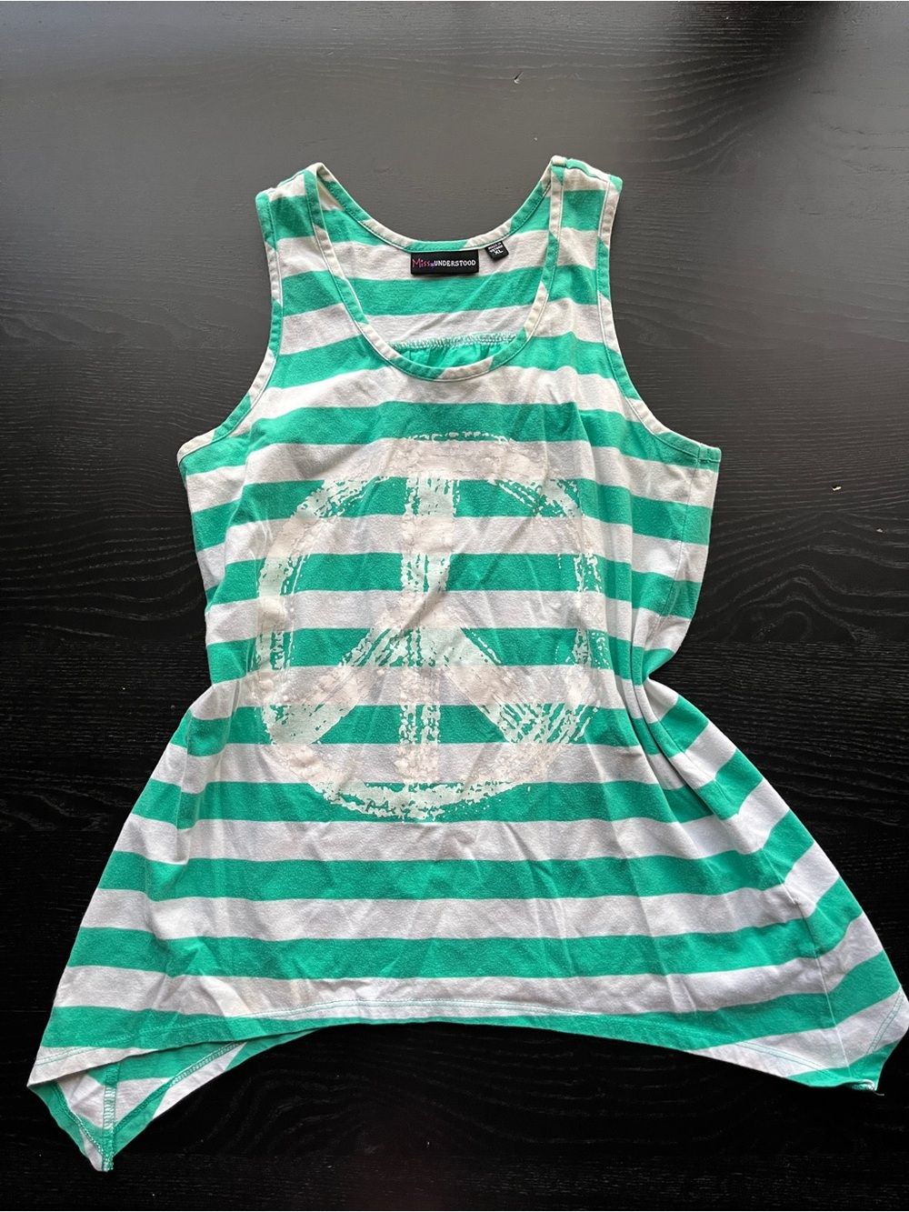 Girls' Mint Green & White Striped Tank Top with Peace Graphic